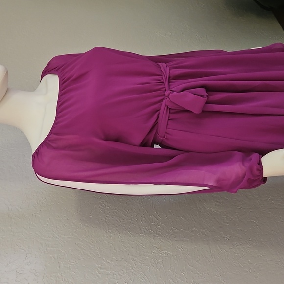 JEALOUS TOMATO Magenta Chiffon Slit Sleeve Tie Waist Fairycore Mini Dress - Picture 4 of 9